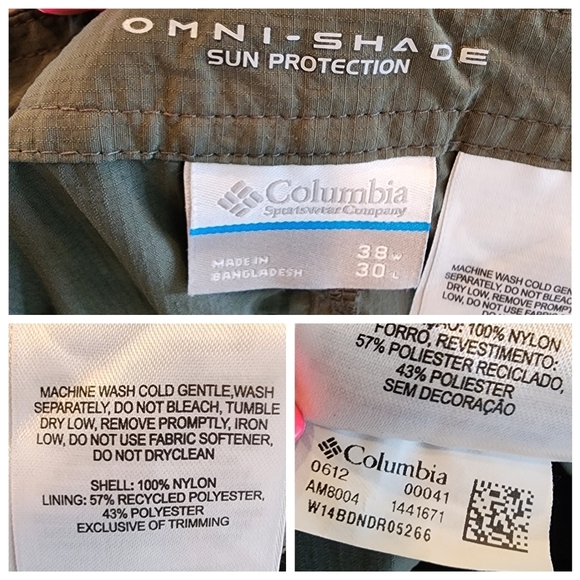 Columbia Green Convertible hiking pants. 2 belts. Zip off legs. Men's size 38x30 - Picture 3 of 16